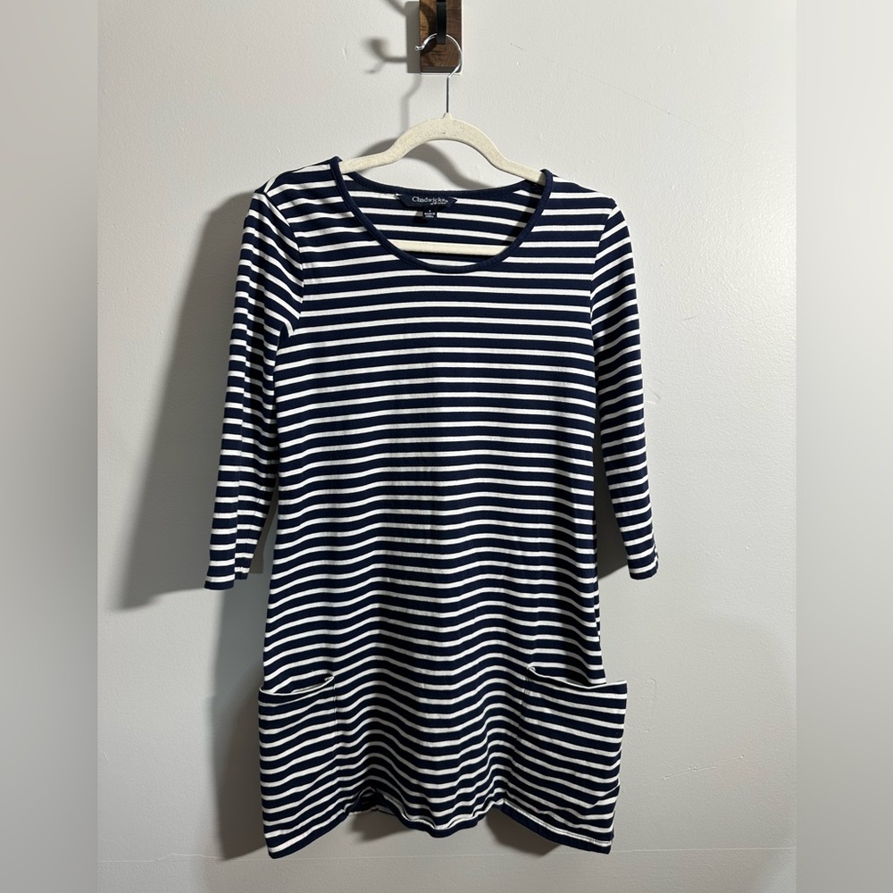 Chadwick's of Boston Women’s‎ S Blue White Stripe Hip Pockets Dress  | SKU 0487